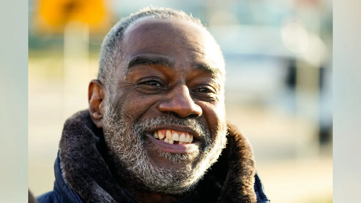 Willie Stokes smiles after getting out of a state prison in Chester, Pa., on Jan. 4, 2022. (Matt Rourke/AP Photo)