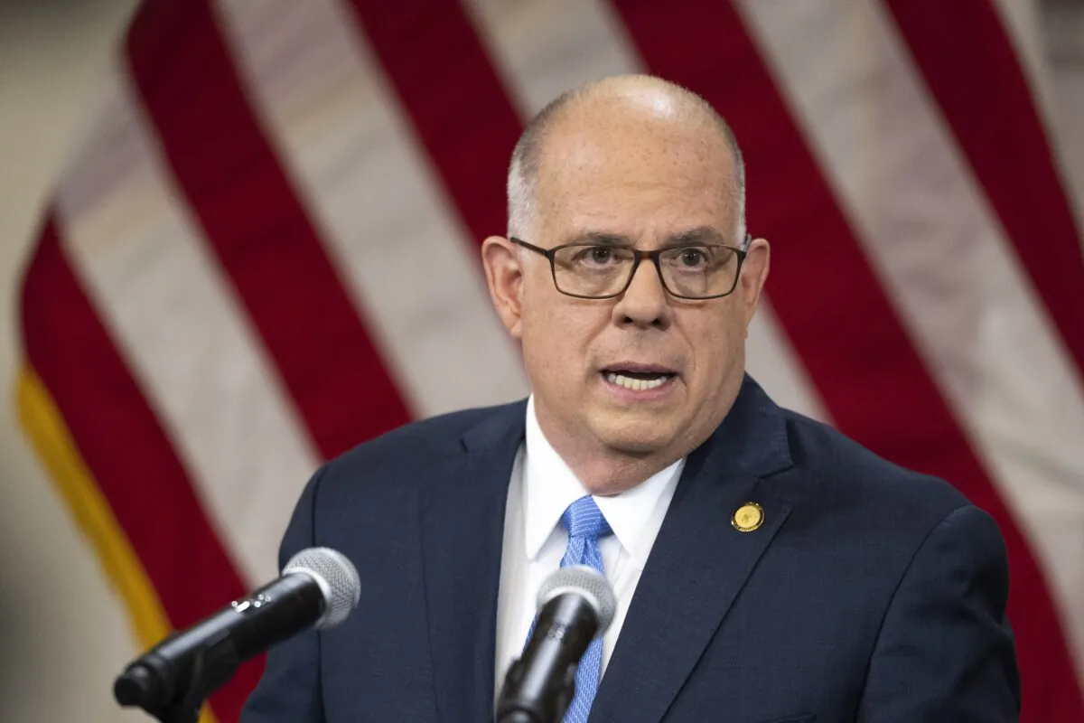 Maryland Gov. Larry Hogan speaks to a press conference in Annapolis, Md., on Aug. 5, 2021. (Drew Angerer/Getty Images)