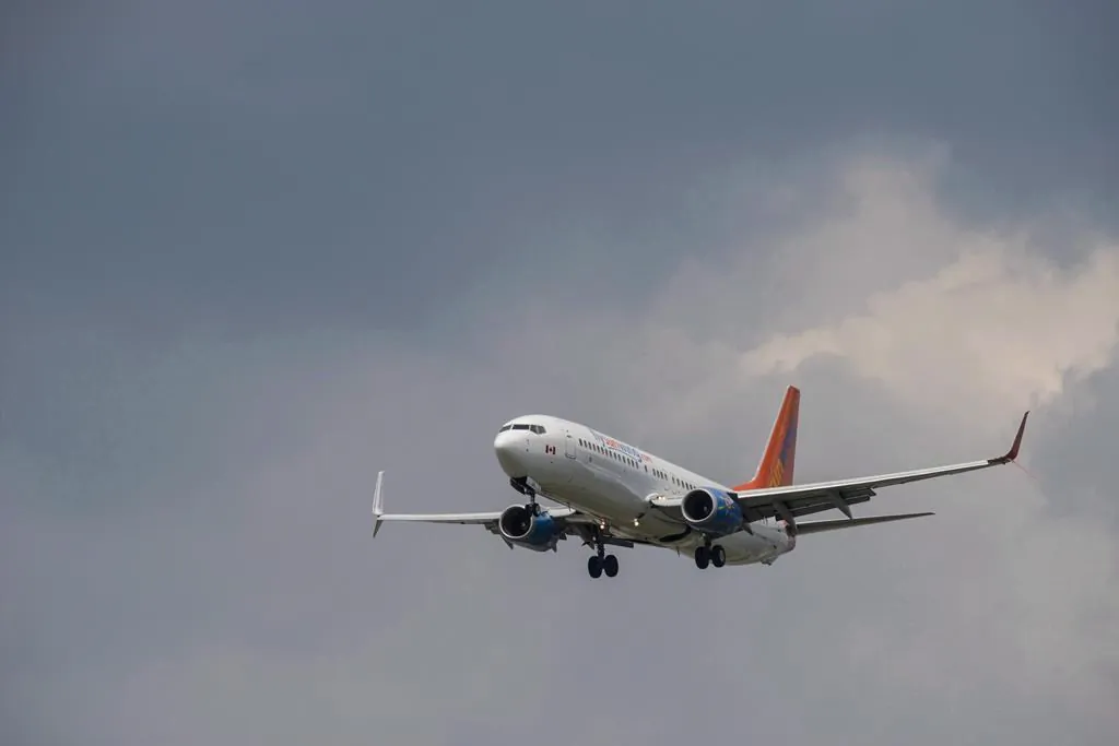 A Sunwing Boeing 737-800 passenger plane prepares to land at Pearson International Airport in Toronto on Aug. 2, 2017. (Christopher Katsarov/The Canadian Press)