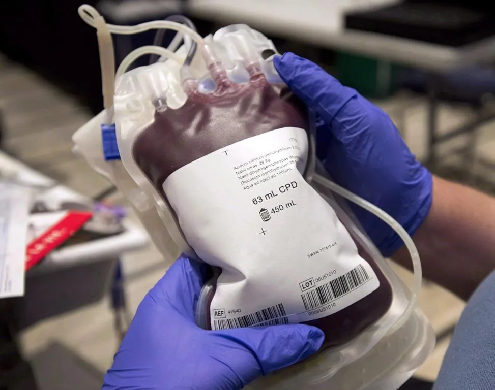 A bag of blood is shown at a clinic in Montreal, November 29, 2012. (The Canadian Press/Ryan Remiorz)