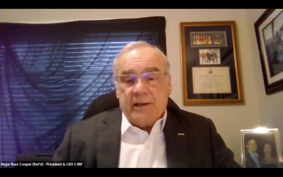 Russ Cooper, president and CEO of Canadian Citizens for Charter Rights and Freedom, in a virtual discussion on Dec. 23, 2021. (Rumble/Screenshot via The Epoch Times)