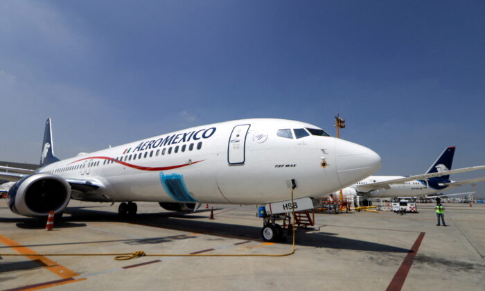 Aeromexico Boeing 737 MAX 9 was filmed on July 14, 2021 at Benito Huares International Airport in Mexico City.  (Lewis Cortez / Reuters)