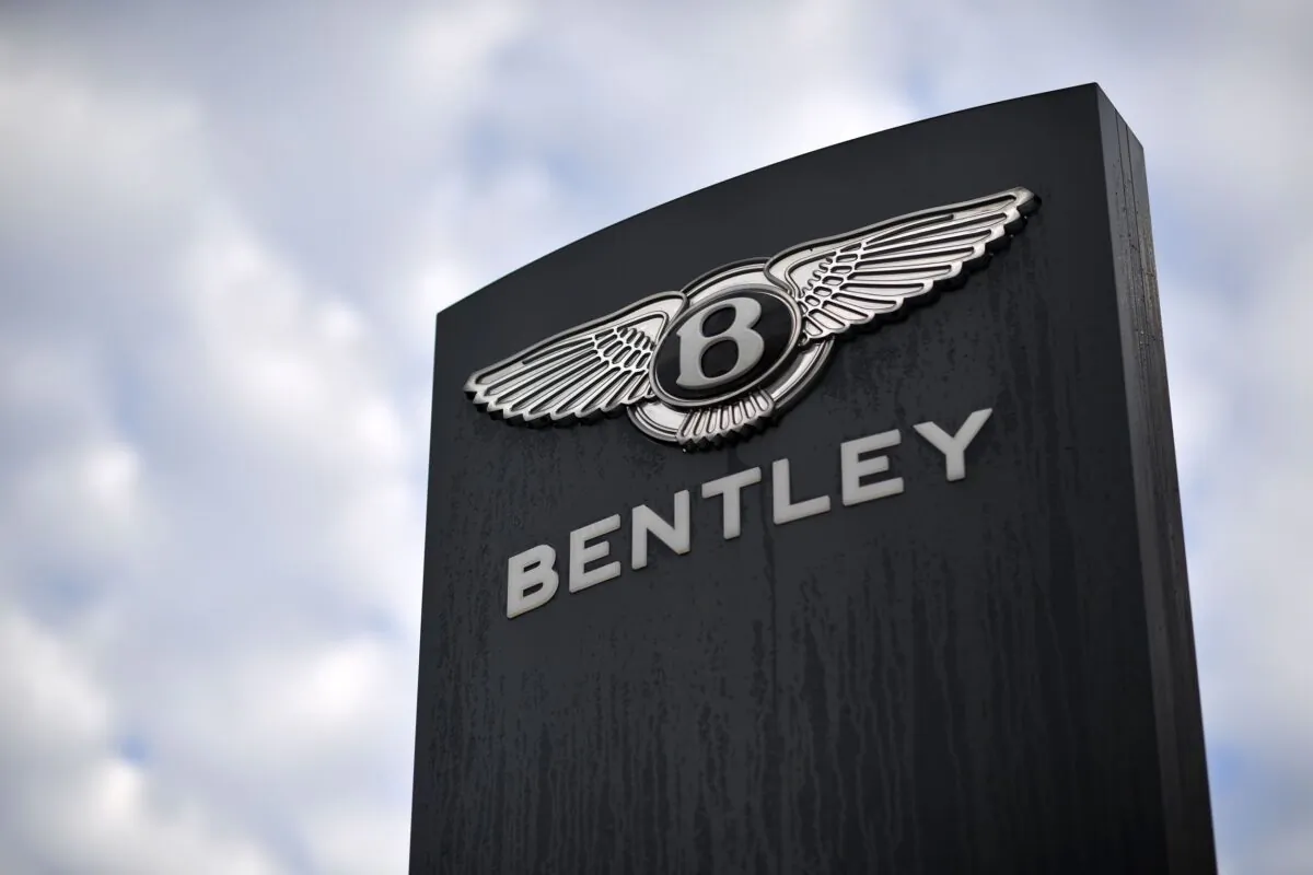 The sign of the luxury car maker Bentley is pictured outside a garage in Tunbridge Wells, south-east of London, on Nov. 6, 2020. (Ben Stansall/AFP via Getty Images)