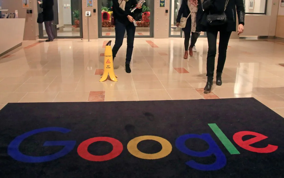 Google employees walks out of Google France building in Paris on Nov. 18, 2019. (Michel Euler/AP Photo)