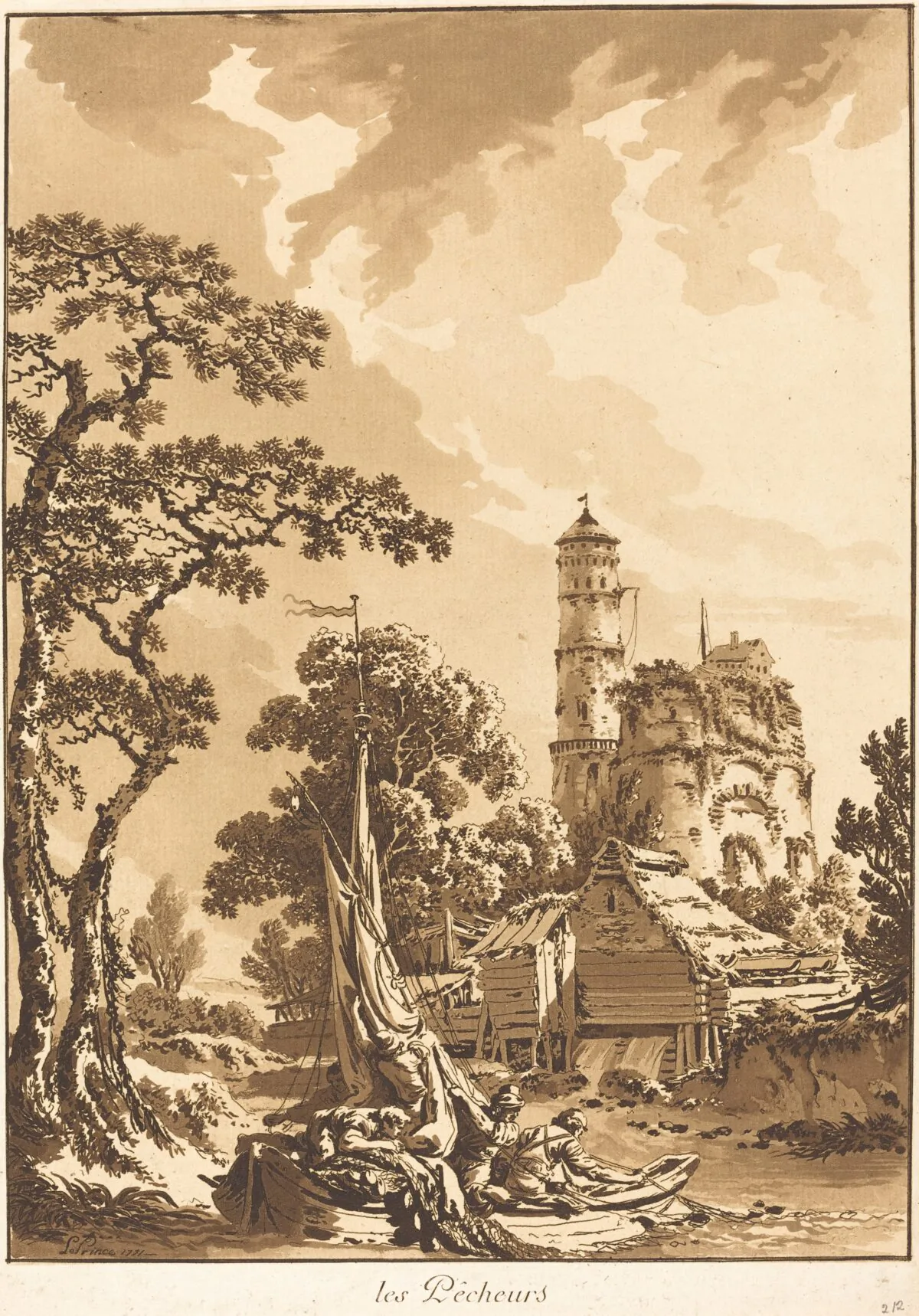 "The Fishermen," 1771, by Jean-Baptiste Le Prince. Etching and aquatint printed in brown image; 12 11/16 inches by 9 1/8 inches. Ailsa Mellon Bruce Fund, National Gallery of Art, Washington. (National Gallery of Art, Washington)