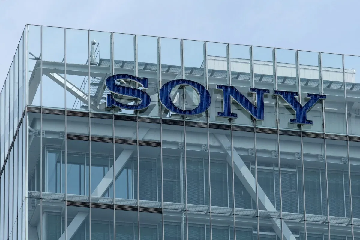 The Sony logo is displayed at the company's headquarters in Tokyo, on April 28, 2021. (Yuki Iwamura/AFP via Getty Images)