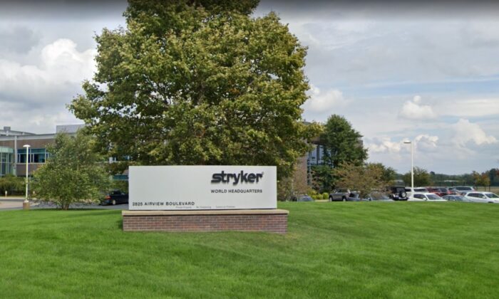 Headquarters of Stryker Corp., an American multinational medical technologies corporation, in Portage, Mich., in Sept. 2019. (Google Maps/Screenshot via The Epoch Times)