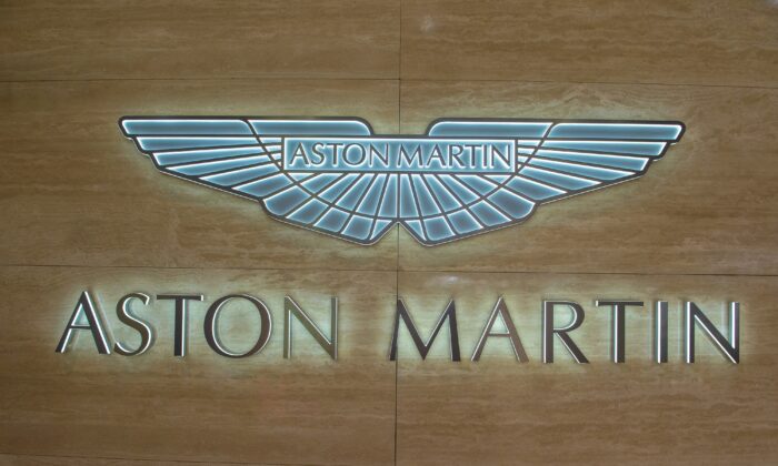 Aston Martin logo is displayed at the 89th Geneva International Motor Show in Geneva, on March 6, 2019. (Robert Hradil/Getty Images)