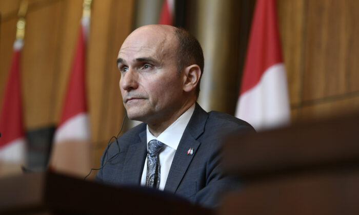 Minister of Health Jean-Yves Duclos participates in a news conference on the COVID-19 pandemic and the Omicron variant, in Ottawa on Jan. 7, 2022. (Justin Tang/The Canadian Press)