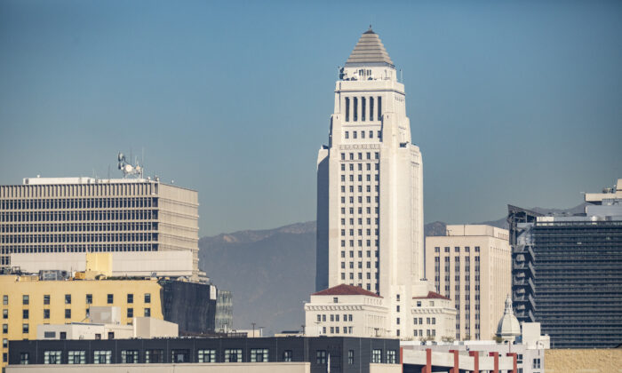 City hall in Los Angeles on Jan 6, 2021. (John Fredricks/The Epoch Times)