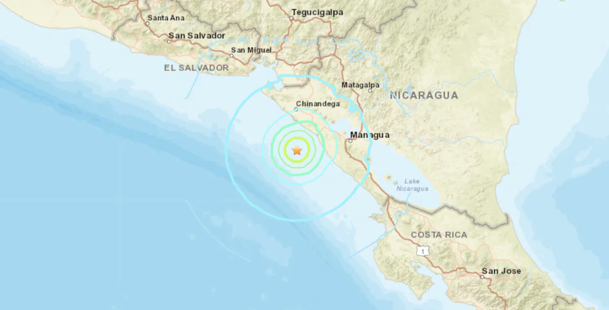 A map showing the location of a magnitude 6.1 earthquake near Nicaragua on Jan. 6, 2022. (USGS/Screenshot via The Epoch Times)