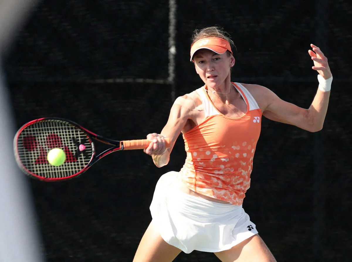 Renata Voracova of Czech Republic hits a shot against Alison Riske of the United States (not pictured) during the qualifications in the Rogers Cup tennis tournament at IGA Stadium in Montreal, Canada, on Aug 4, 2018. (Jean-Yves Ahern/USA TODAY Sports via Reuters)