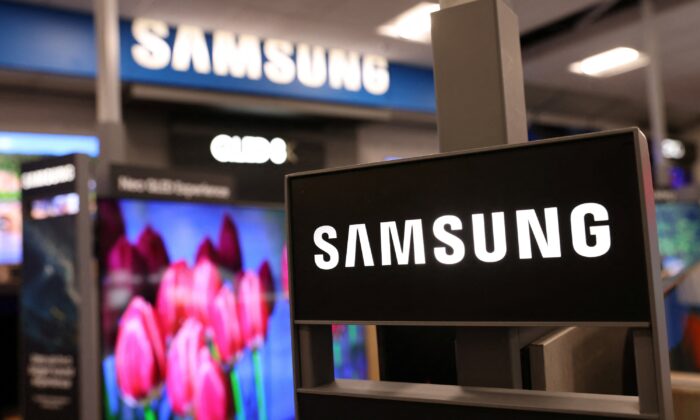 Samsung signage is seen in a Manhattan store in New York City on Nov. 22, 2021. (Andrew Kelly/Reuters)