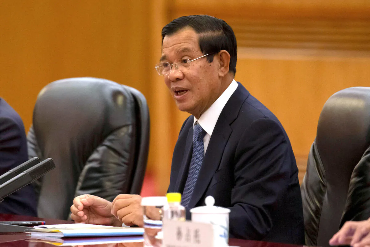 Cambodian Prime Minister Hun Sen speaks at the Great Hall of the People in Beijing, China, on Jan. 22, 2019. (Ng Han Guan/Pool via Reuters)