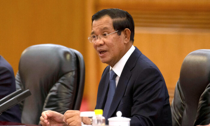 Cambodian Prime Minister Hun Sen speaks at the Great Hall of the People in Beijing, China, on Jan. 22, 2019. (Ng Han Guan/Pool via Reuters)