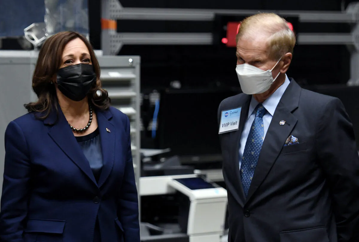 Vice President Kamala Harris and Nasa Administrator Bill Nelson tour the Robotics Operation Center during a visit to the NASA Goddard Space Flight Center in Greenbelt, Md., on Nov. 5, 2021. (Olivier Douliery/AFP via Getty Images)