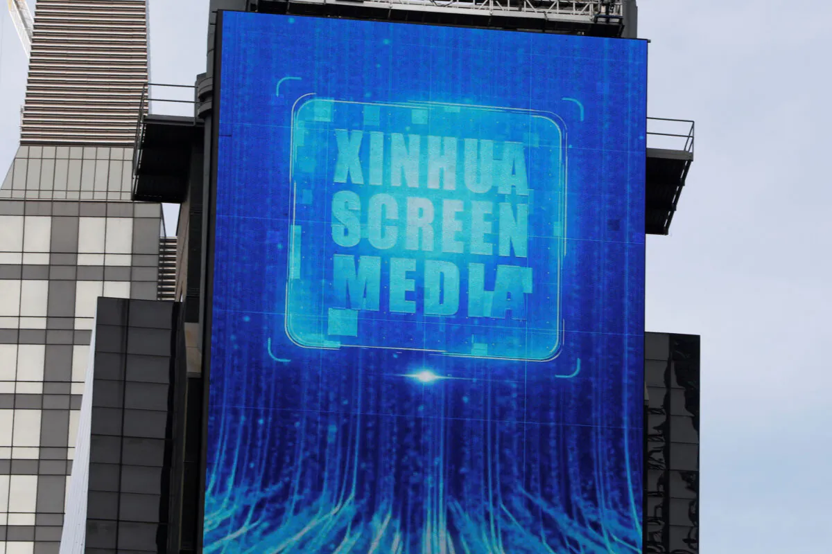 A screen advertising Xinhua News Agency is seen in Times Square in the Manhattan borough of New York City, N.Y., on March 2, 2020. (Andrew Kelly/Reuters)