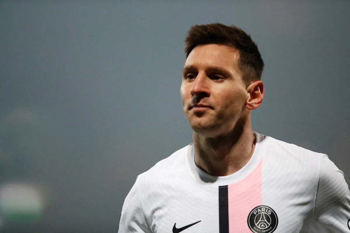 St. Germain's Lionel Messi during the match at Stade du Moustoir in Lorient, France, on Dec. 22, 2021. (Stephane Mahe/File Photo/Reuters)