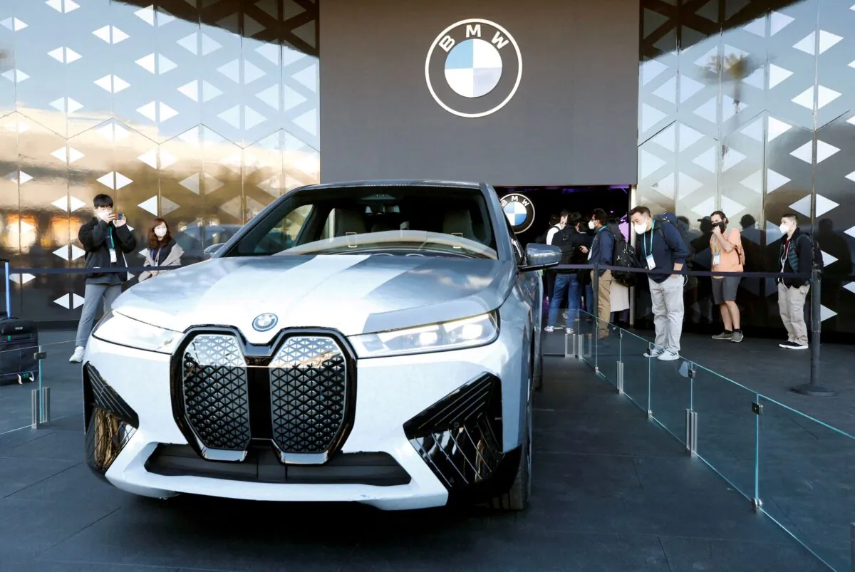 A BMW iX Flow with color-shifting material is displayed during CES 2022 at the Las Vegas Convention Center in Las Vegas, Nev., on Jan. 6, 2022. (Steve Marcus/Reuters)