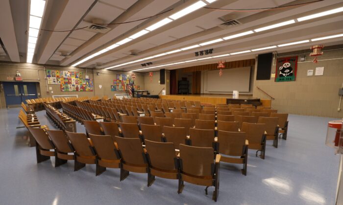 The empty auditorium at Yung Wing School P.S. 124 is prepared for the start of the school year, in New York City, on Sept. 2, 2021. (Michael Loccisano/Getty Images)