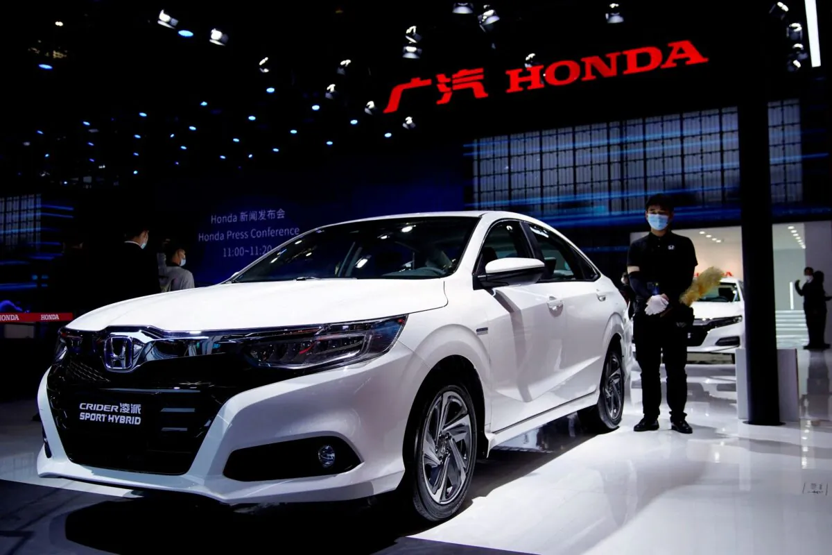A Honda Crider Sport Hybrid vehicle is seen displayed at the GAC Honda booth during a media day for the Auto Shanghai show in Shanghai, China, on April 19, 2021. (Aly Song/Reuters)