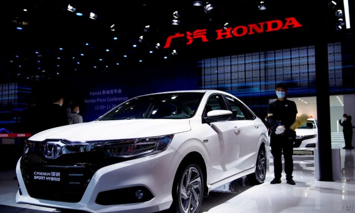 A Honda Crider Sport Hybrid vehicle is seen displayed at the GAC Honda booth during a media day for the Auto Shanghai show in Shanghai, China, on April 19, 2021. (Aly Song/Reuters)
