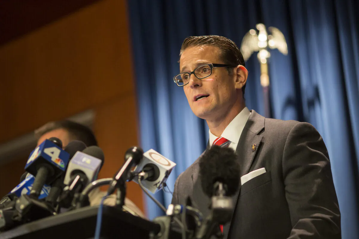 Riverside County District Attorney Mike Hestrin speaks at a press conference in Riverside, Calif., on Jan. 18, 2018. (David McNew/Getty Images)