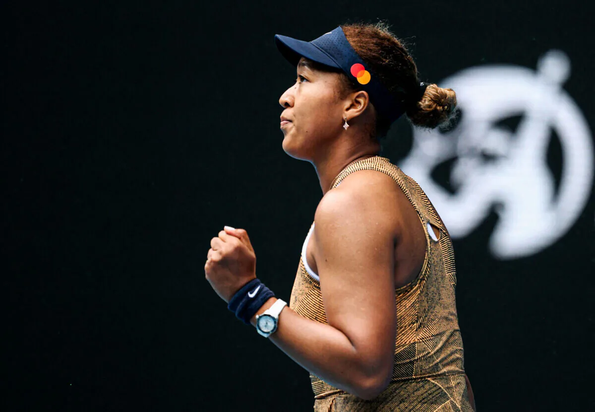 Japan's Naomi Osaka reacts, during her round of 32 match against France's Alize Cornet in Melbourne Park, Melbourne, on Jan. 4, 2022. (Loren Elliott/Reuters)