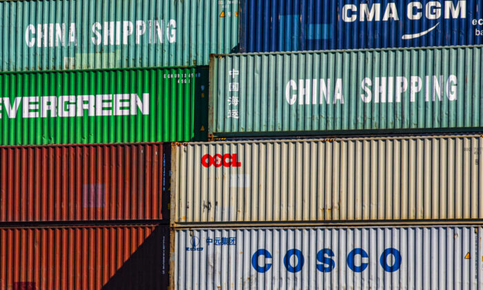 Shipping containers in Wilmington, Calif., on Oct. 27, 2021. (John Fredricks/The Epoch Times)
