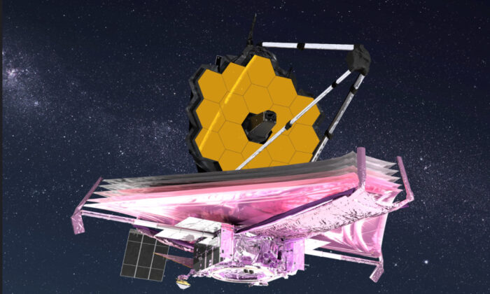 This artist’s conception of the James Webb Space Telescope in space shows all its major elements fully deployed. (Adriana Manrique Gutierrez/NASA GSFC/CIL)
