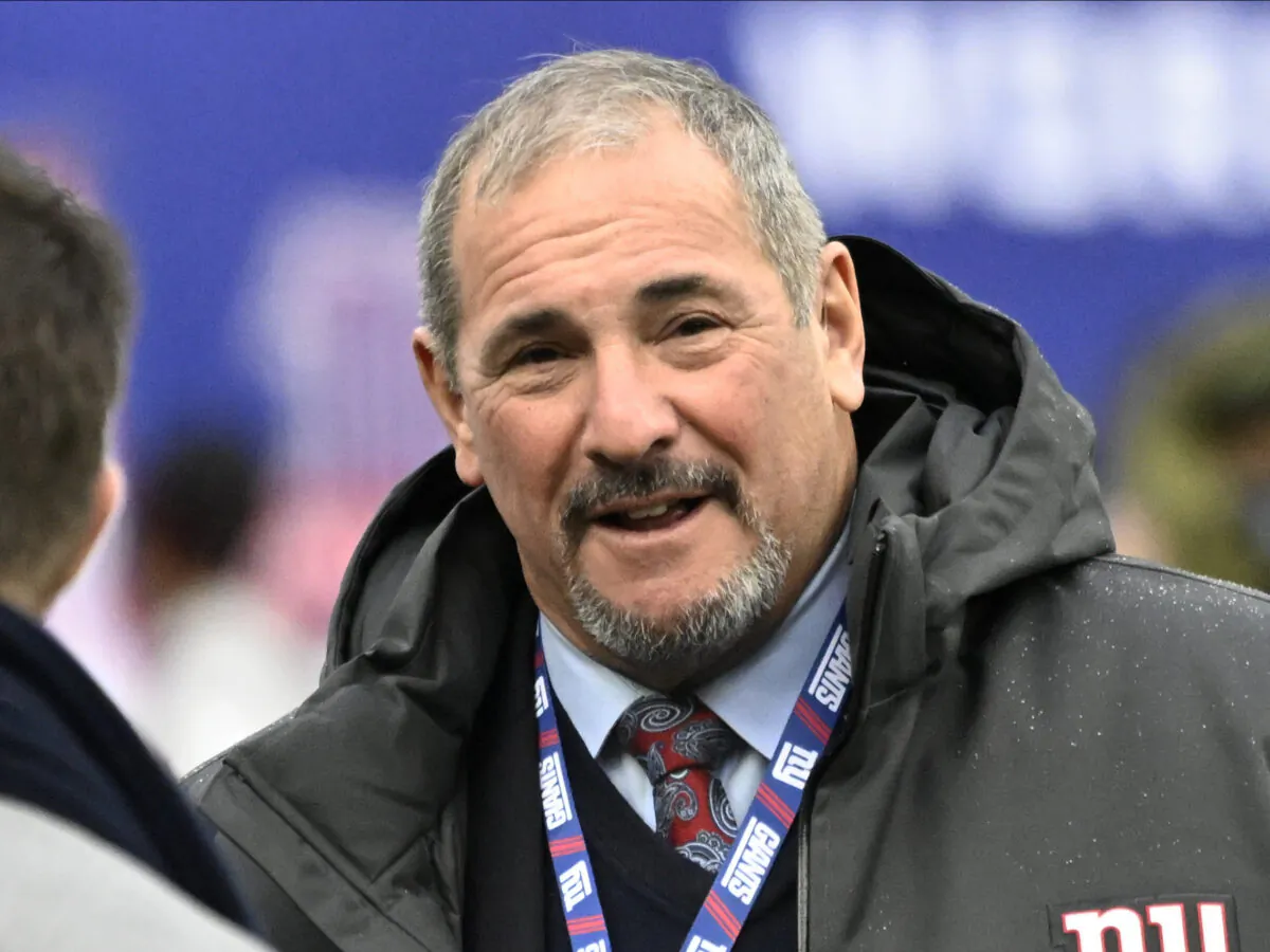 New York Giants general manager Dave Gettleman walks on the field before of an NFL football game against the Washington Football Team in East Rutherford, N.J., on Jan. 9, 2022. (Bill Kostroun/AP Photo)