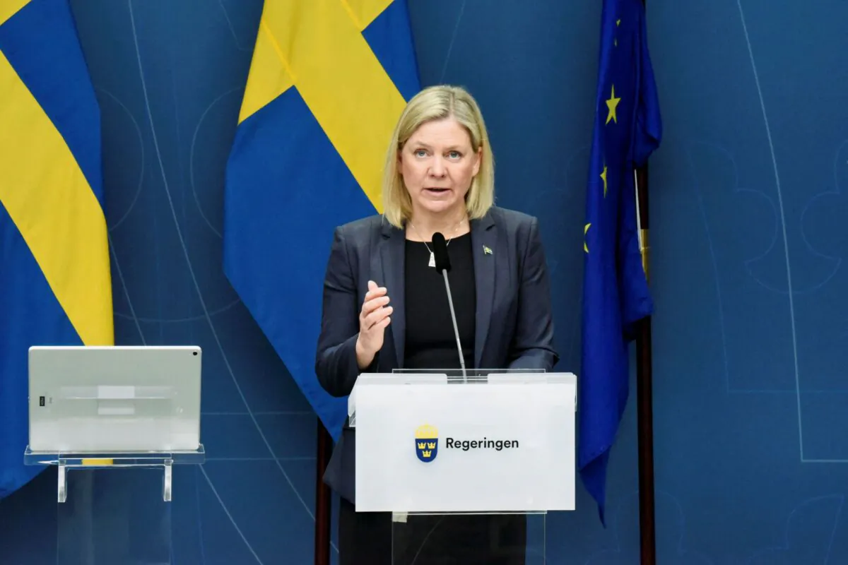 Sweden's Prime Minister Magdalena Andersson speaks during a press conference in Stockholm, Sweden, on Jan. 10, 2022. (Marko Saavala/TT News Agency/AFP via Getty Images)