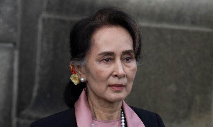 Burmese leader Aung San Suu Kyi leaves the International Court of Justice after the first of three days of hearings in The Hague, Netherlands, on Dec. 10, 2019. (Peter Dejong/AP Photo)