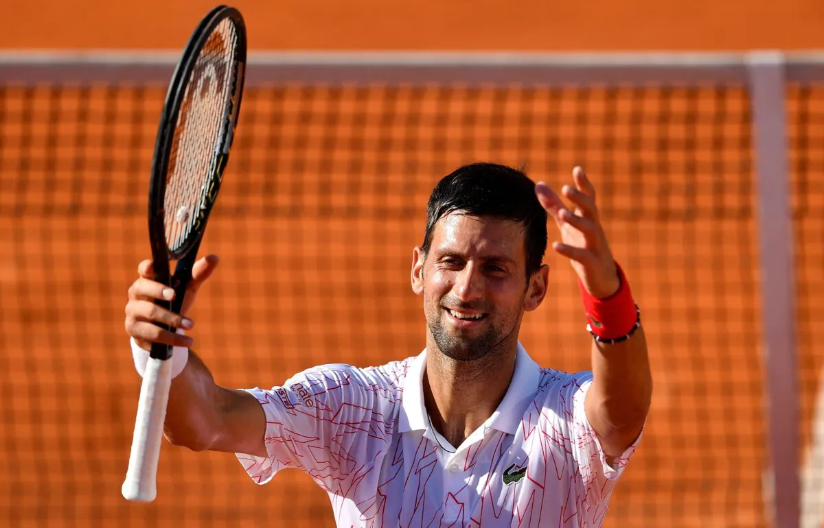 Novak Djokovic reacts after winning against German tennis player Alexander Zverev in Belgrade, Serbia on June 14, 2020. (Andrej Isakovic/AFP via Getty Images)