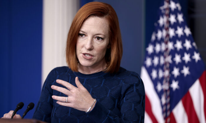White House press secretary Jen Psaki answers questions during a briefing in Washington on Jan. 10, 2022. (Anna Moneymaker/Getty Images)