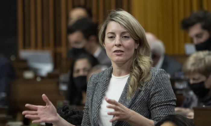 Foreign Affairs Minister Melanie Joly rises during Question Period, on Dec. 7, 2021 in Ottawa. (The Canadian Press/Adrian Wyld)