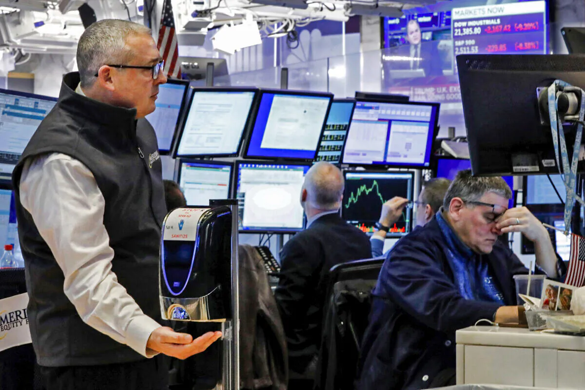A trader on the floor of the New York Stock Exchange, Thursday, March 12, 2020.  on Wall Street. (Richard Drew/AP Photo)