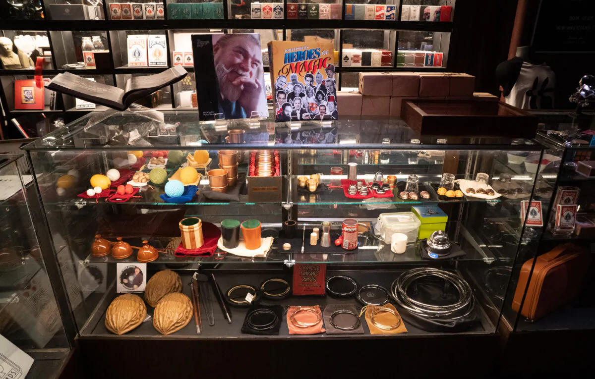 A display case of magic tricks for sale at Tannen’s, New York City’s oldest magic shop. (Dave Paone/The Epoch Times)