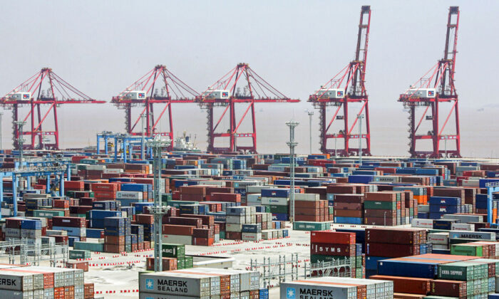 Containers await loading at Ningbo Port, 09 June 2005, in China's southeastern Zhejiang province. (Frederic J. Brown/AFP via Getty Images)