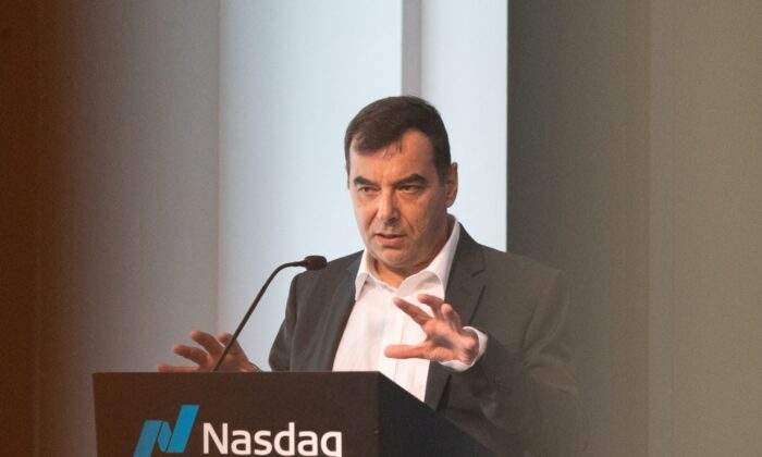 Mobileye's CEO Amnon Shashua speaks during a news conference for Mobileye driverless technology at the Nasdaq Market site in New York, on July 20, 2021. (Jeenah Moon/Reuters)