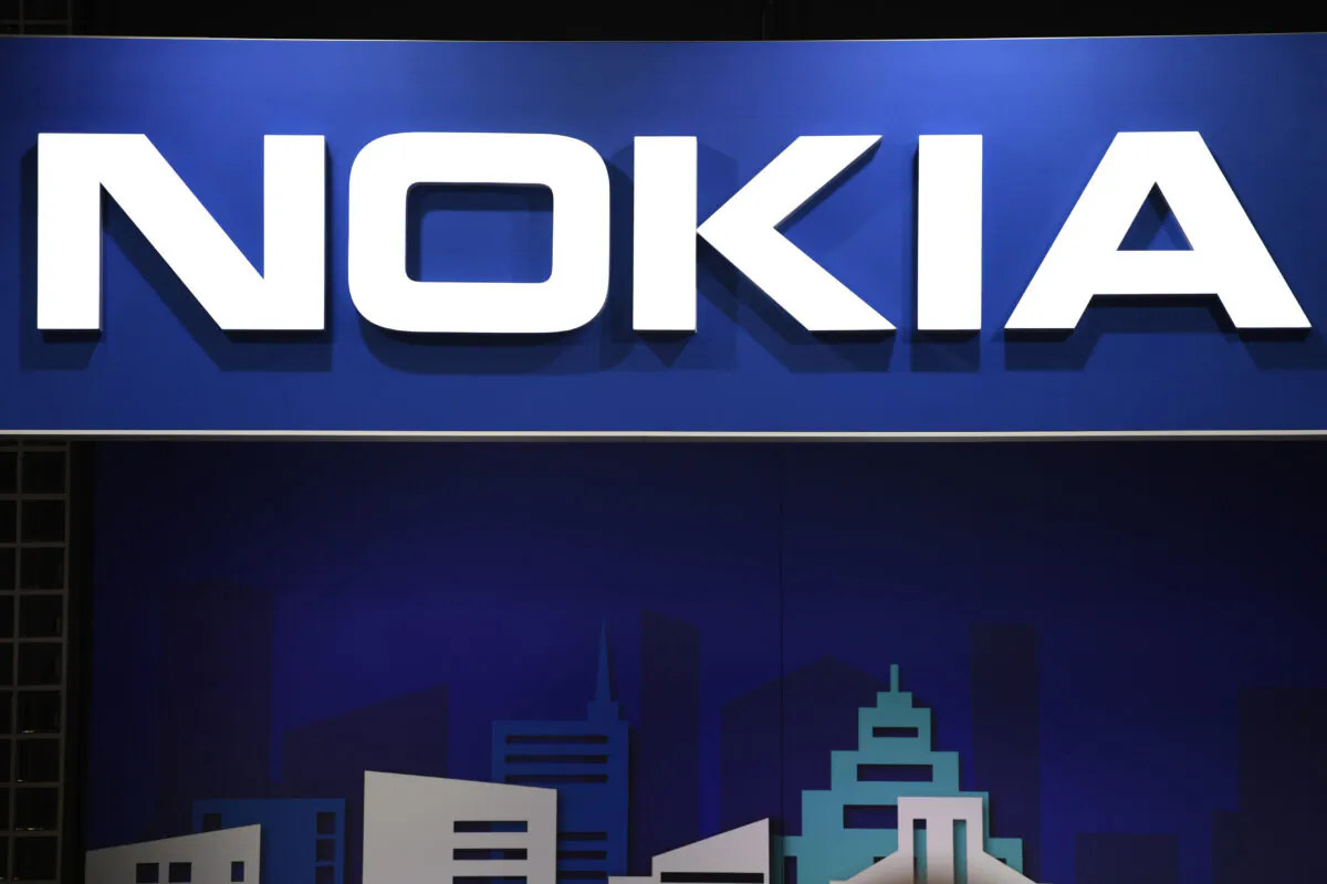 The Nokia logo is displayed at the Mobile World Congress (MWC) in Barcelona, Spain, on Feb. 25, 2019. (Gabriel Bouys/AFP via Getty Images)
