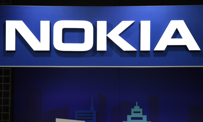 The Nokia logo is displayed at the Mobile World Congress (MWC) in Barcelona, Spain, on Feb. 25, 2019. (Gabriel Bouys/AFP via Getty Images)