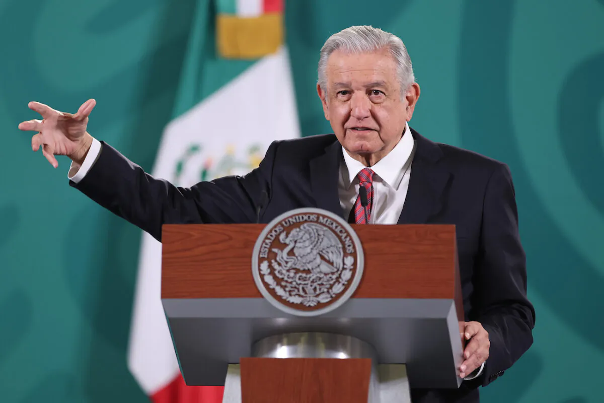 President of Mexico Andres Manuel Lopez Obrador speaks as part of the daily briefing at Palacio Nacional in Mexico City, Mexico, on Dec. 16, 2021. (Hector Vivas/Getty Images)