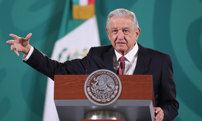 President of Mexico Andres Manuel Lopez Obrador speaks as part of the daily briefing at Palacio Nacional in Mexico City, Mexico, on Dec. 16, 2021. (Hector Vivas/Getty Images)