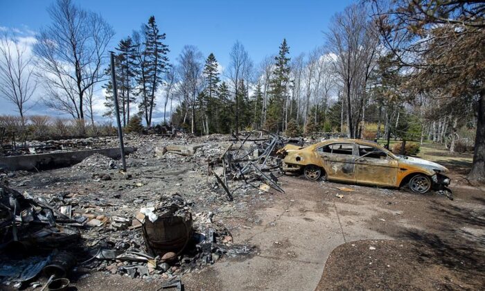 A fire-destroyed property registered to Gabriel Wortman at 200 Portapique Beach Road is seen in Portapique, N.S. on  May 8, 2020. (The Canadian Press/Andrew Vaughan)