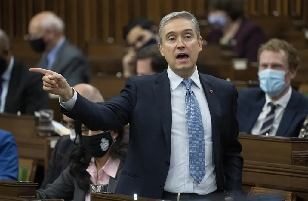 Innovation, Science and Industry Minister Francois-Philippe Champagne responds to a question during Question Period, December 3, 2021 in Ottawa. (The Canadian Press/Adrian Wyld) 