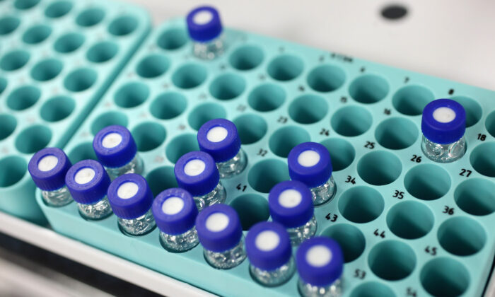 A tray of samples in the anti-doping laboratory from the London 2012 Games in Harlow, England, on Jan. 19, 2012. (Oli Scarff/Getty Images)
