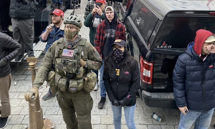 Oath Keepers member Jeremy Brown, a retired U.S. Army Green Beret, dressed in tactical gear at the U.S. Capitol on Jan. 6, 2021. (U.S. Department of Justice)