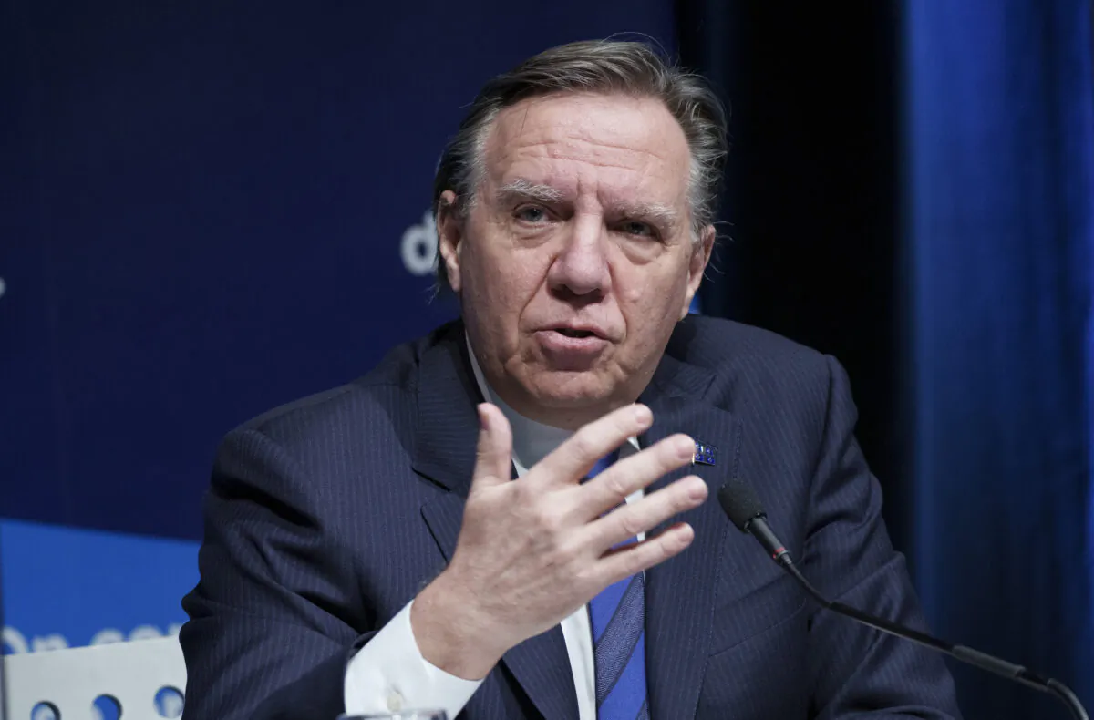 Quebec Premier Francois Legault speaks at a news conference in Montreal on Jan. 11, 2022. (The Canadian Press/Paul Chiasson)