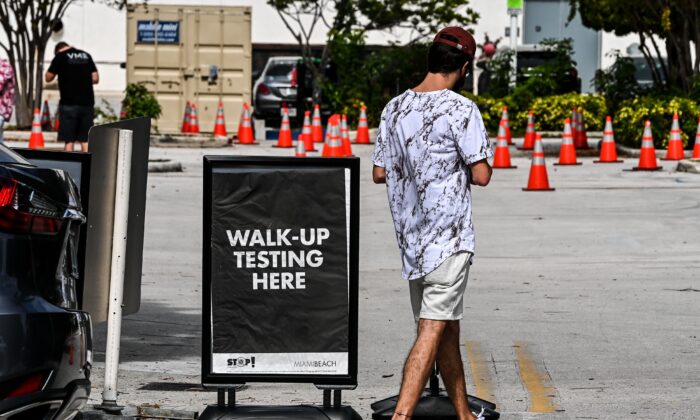 A man walks-up at a COVID-19 testing site in Miami Beach, Florida, on Nov. 17, 2020. (Chandan Khanna/AFP via Getty Images)